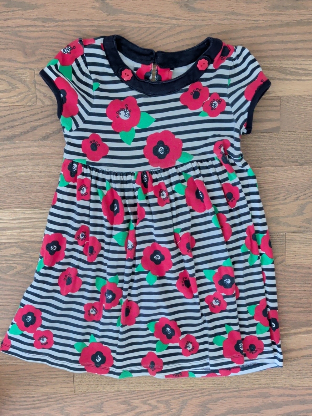 Gymboree Navy & White Stripe Dress with Red Poppies